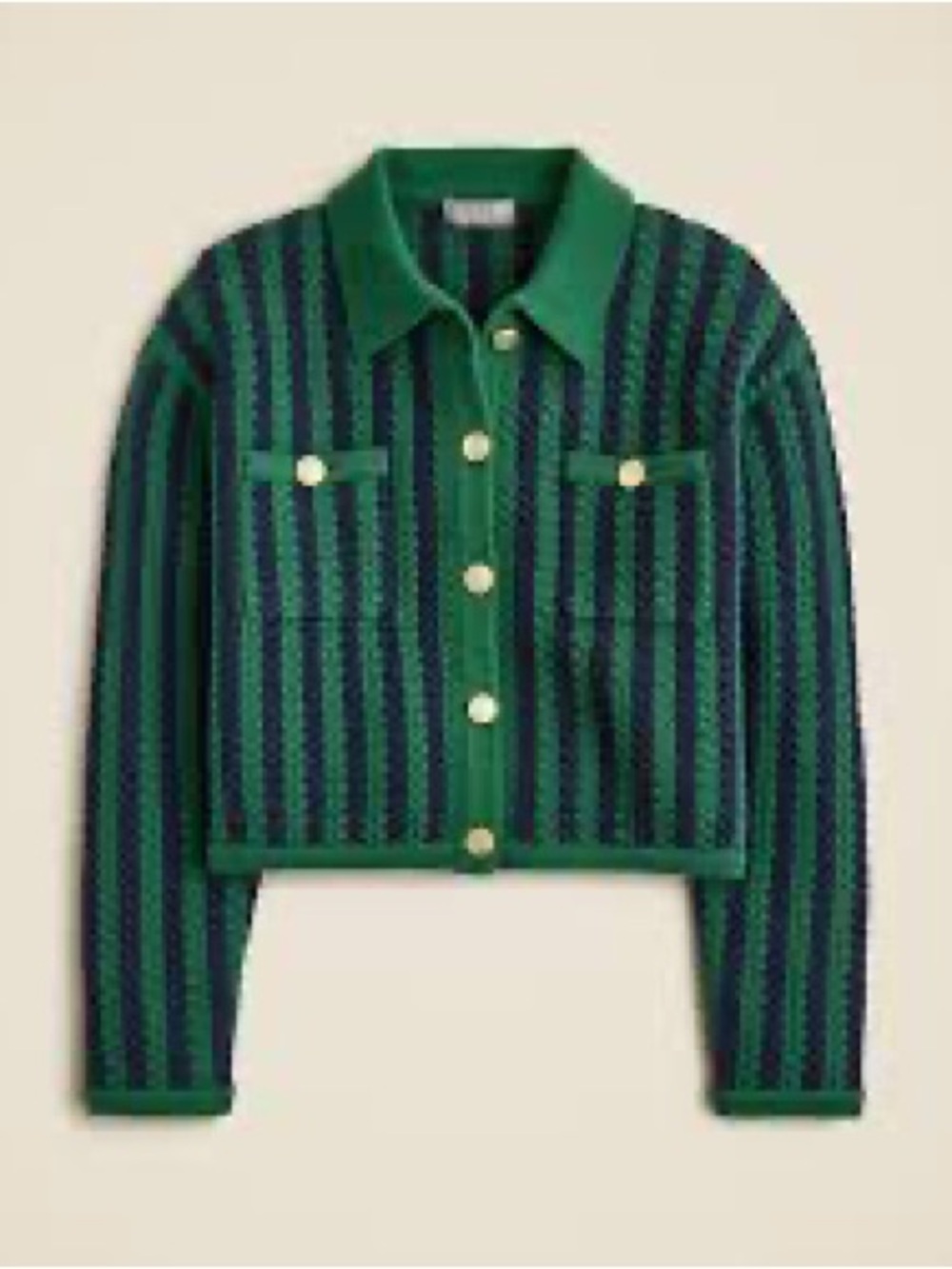 J. Crew Sweater Lady Jacket Chevron Striped Button Down Knit Green Blue Preppy L